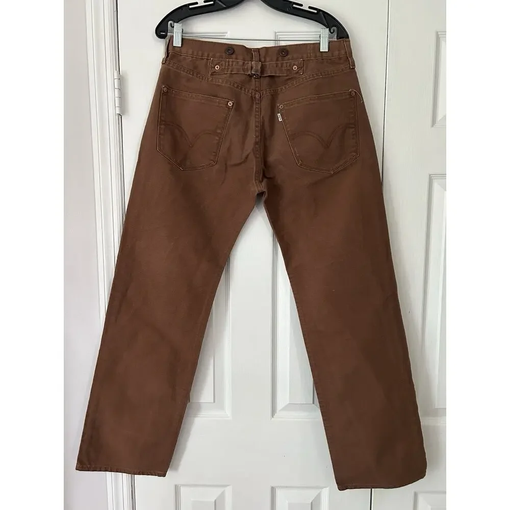 Levi’s Brown Duck Canvas Jeans Button Fly Cinch Buckle Back Relaxed Men’s 32x30
